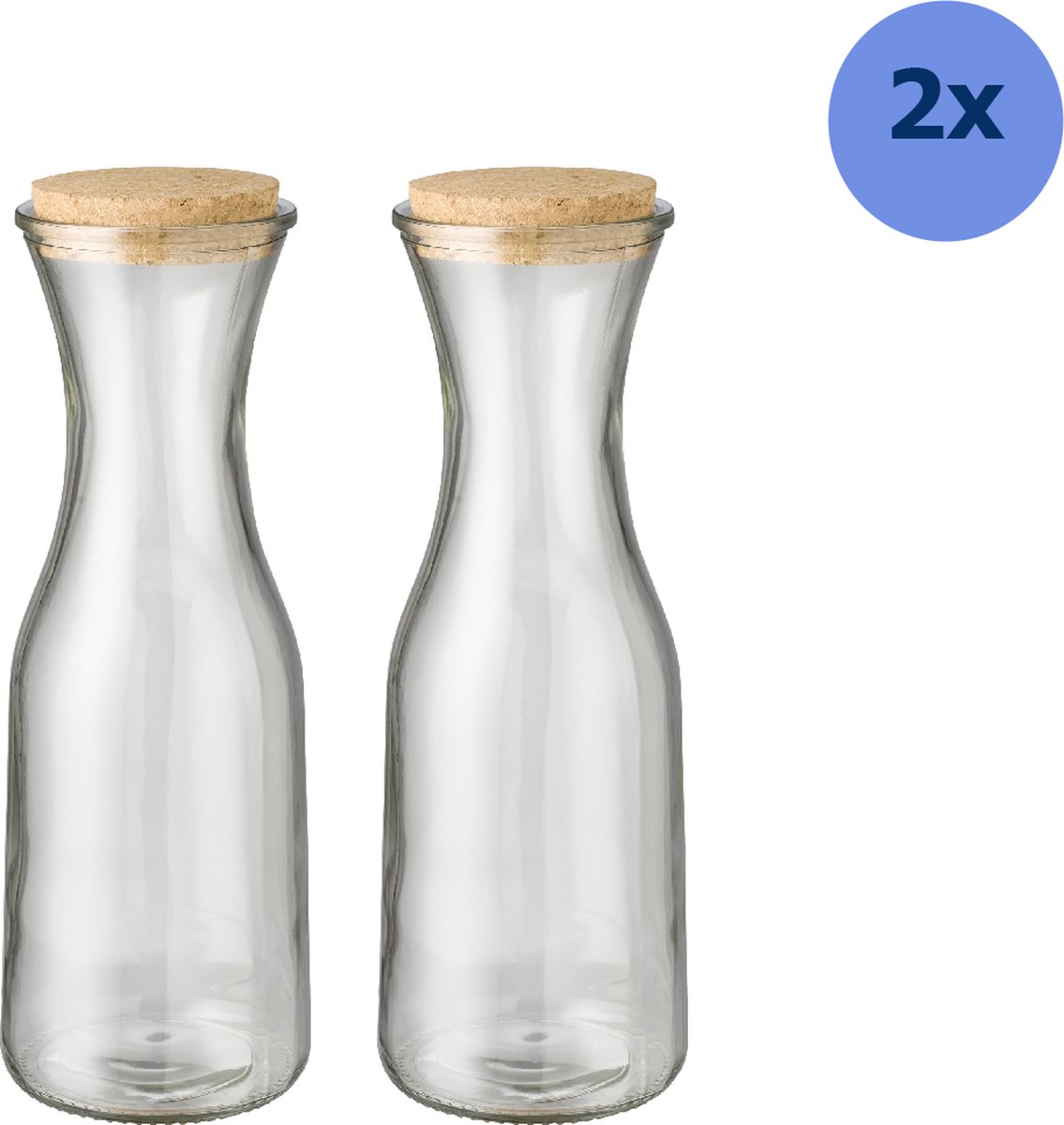 Waterkan - Set van 2 Stuks - - Waterkan met Deksel - Gerecycled Glas - 2x 1 Liter - Waterkaraf