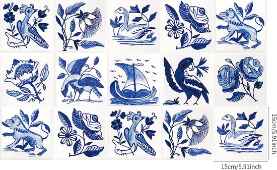 Ulticool Décoration Autocollant carrelages - Voilier Rose Vogel - 15x15 cm - 15 pièces Autocollants Stickers muraux en Feuille Adhésive Autocollants Carrelage - Carrelage Autocollant - Sticktiles - Salle de Bain - Cuisine