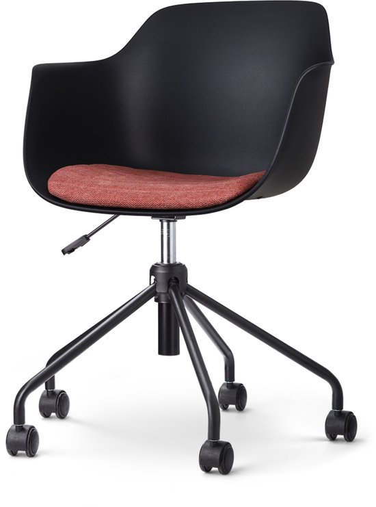 Nolon Nout bureaustoel - Zwarte zitting met armleuningen en terracotta rood zitkussen