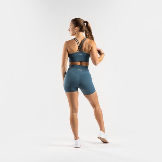ZEUZ Korte Sport Legging Dames High Waist - Sportkleding & Sportlegging Squat Proof voor Fitness & Crossfit - Hardloopbroek, Yoga Broek - 70% Nylon & 30% Elastaan - Blauw - Maat L van ZEUZ — afbeelding 4