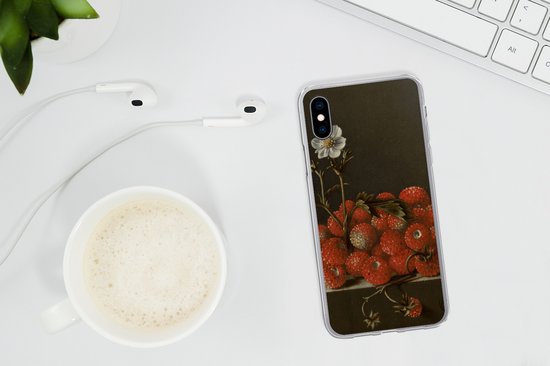 Telefoonhoesje Geschikt voor iPhone X hoesje - Stilleven met bosaardbeien - Schilderij van Adriaen Coorte - Siliconen Telefoonhoesje Telefoonhoesje