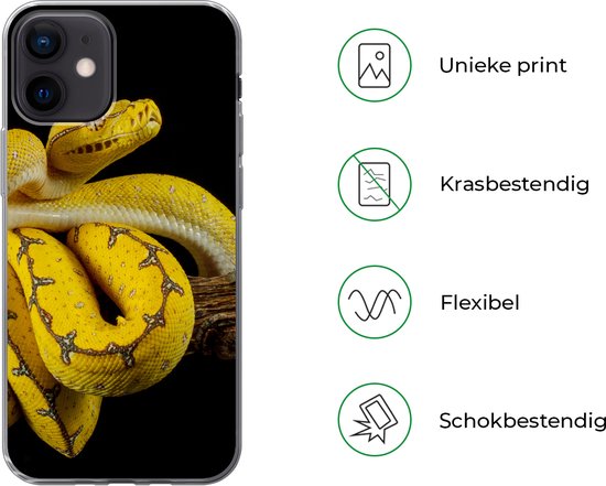 Coque iPhone 12 - Serpent - Branche - Jaune - Coque de téléphone en Siliconen