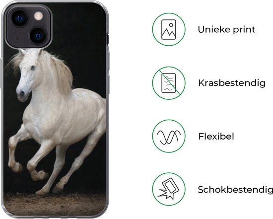 Telefoonhoesje Geschikt voor iPhone 13 hoesje - Paarden - Zwart - Portret - Siliconen Telefoonhoesje