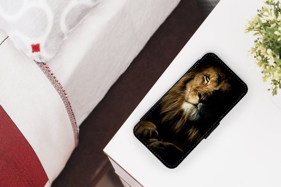 Étui pour iPhone XR Bookcase - Lion - Léger - Zwart - Avec poches - Étui portefeuille avec fermeture magnétique