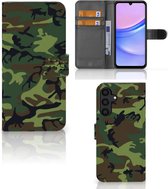 Geschikt voor Samsung Galaxy A15 Portemonnee hoesje Army Dark