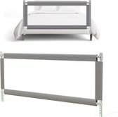 Barrière de lit HeppieBabie - Extra Longue 150 CM - Ajustable - Grijs avec filet de sécurité - Bord de lit - Barrière de lit - Support de lit
