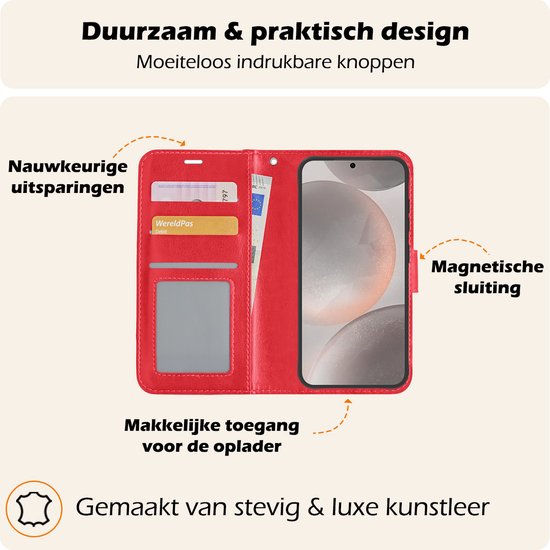 Hoes - Met Pasjeshouder - Geschikt voor Samsung Galaxy S24 Plus - Luxe Bookcase Portemonee - Flip Case - Kunstleer Book Case - Flipcase - Book Cover - Walletcase - PortemonneeHoes - Rood
