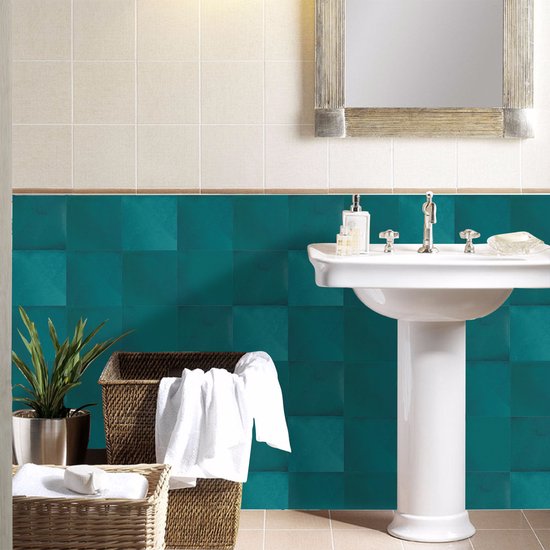 Plaktegels - Zelfklevende Tegels - 15x15 cm - Ulticool - Decoratie Sticker Tegels - Zeegroen Groen - 15 stuks - Toilet WC Gang Muurstickers - Plakfolie Tegelstickers - Sticktiles - Badkamer - Keuken