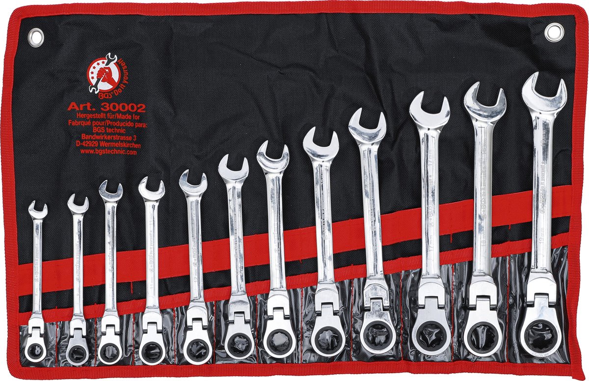 BGS Ratelring-steeksleutelset flexibele koppen 8 - 19 mm 12 delig