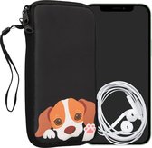 kwmobile hoesje voor smartphones XL - 6,7/6,8" - hoes van Neopreen - Nieuwsgierige Hond design - bruin / wit / zwart - binnenmaat 17,2 x 8,4 cm