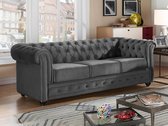 Driezitsbank CHESTERFIELD - fluweel - antraciet L 205 cm x H 72 cm x D 88 cm