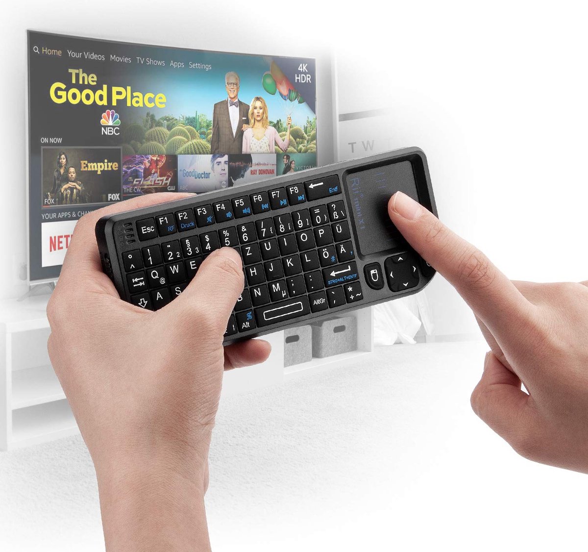 Beroli - Rii X1 Draadloos Mini-Toetsenbord - Smart TV-Toetsenbord - DE Lay-Out - Draadloos Toetsenbord met Touchpad - Mini-Toetsenbord voor Smart TV Afstandsbediening/PC/PAD/Xbox 360/PS3/Google Android TV Box/HTPC/IPTV