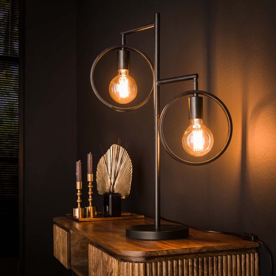 Lampe de table industrielle Ring | 2 lumières | noir anthracite | 50x22x70cm | lampe de bureau design / salon | métal | éclairage moderne