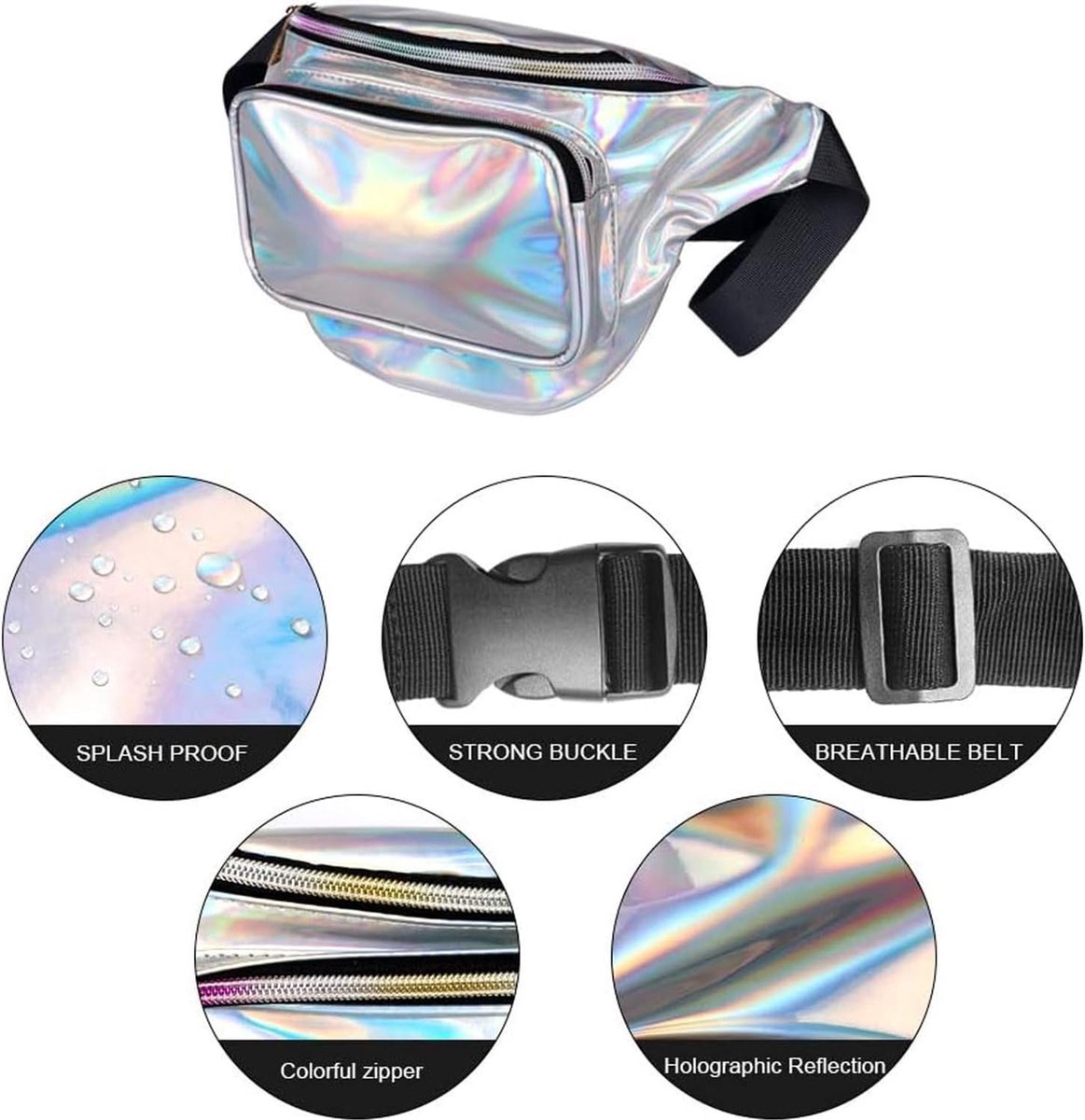 thumbnail: Heuptas Daren Jaren 90 Stijl - Glinsterende Holografische Tas Met Tattoo Halsketting Set, Waterdicht