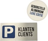 Pictogram/ bordje geborsteld aluminium | "Parking klanten/ clients" | Luxe uitvoering | 20 x 10 cm | Dikte: 3 mm | NL/ FR | Bord | Parkeerplaats vrijhouden | Parkeerverbod | Roestvrij | Privaat | Privé eigendom | Parkeeroverlast | Metaal | 1 stuk