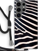 Case Company® - Hoesje met koord geschikt voor Samsung Galaxy S24 Ultra hoesje met Koord - Zebra - Telefoonhoesje met Zwart Koord - Bescherming aan alle Kanten en Over de Schermrand