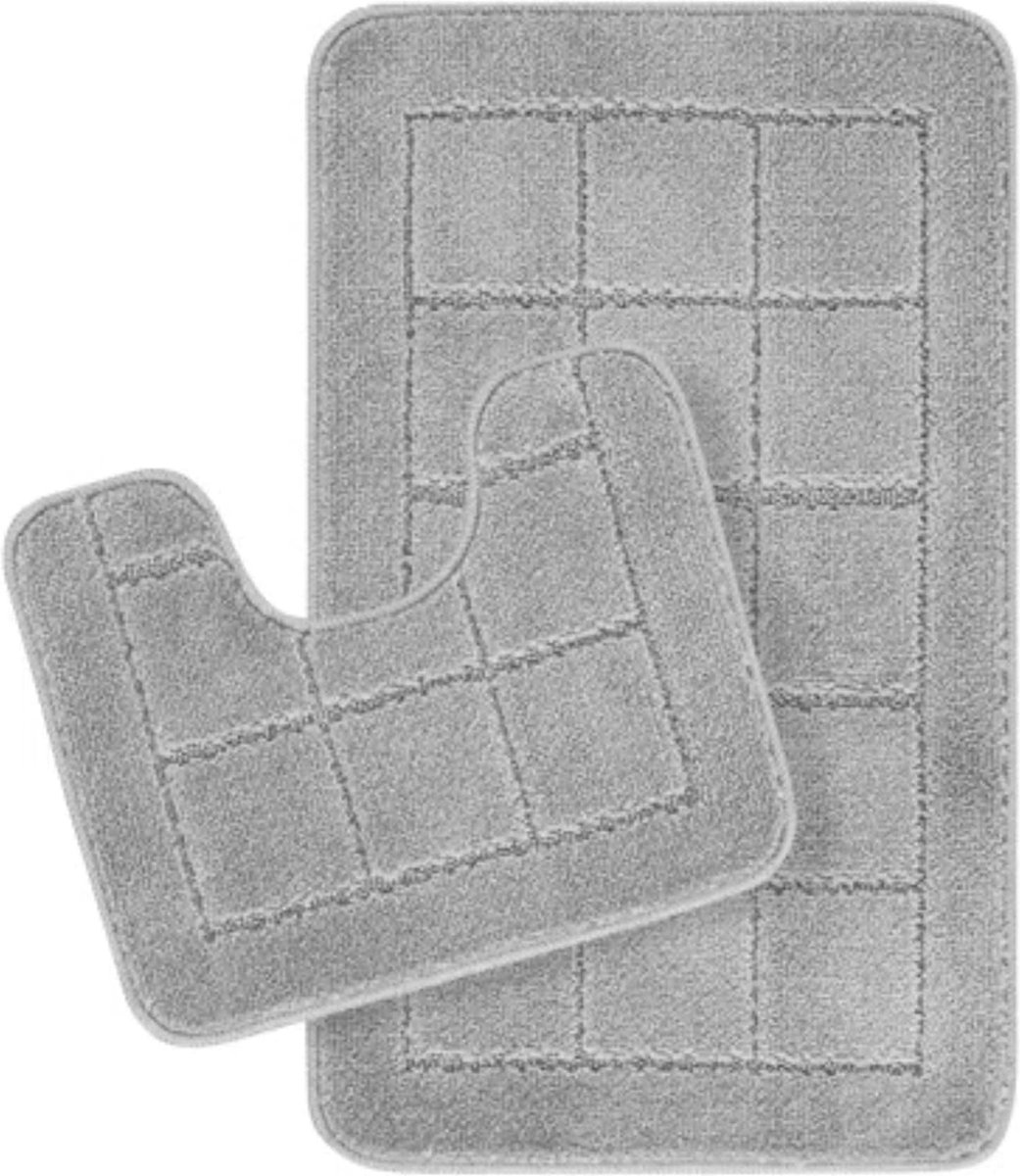 Badkamermatset, 2-delige badmatset, antislip, wasbaar, bevat wasbare, absorberende wc-mat voor badkamer, douche en vloermat, lichtgrijs, 50 x 80 cm