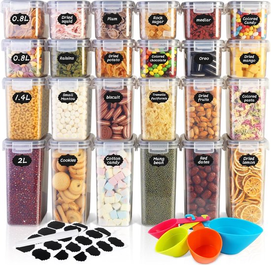 YASHE Set van 10 voorraaddozen, muesli, voorraaddozen en vershouddozen, kunststof voorraaddozen, luchtdicht, etiketten voor granen