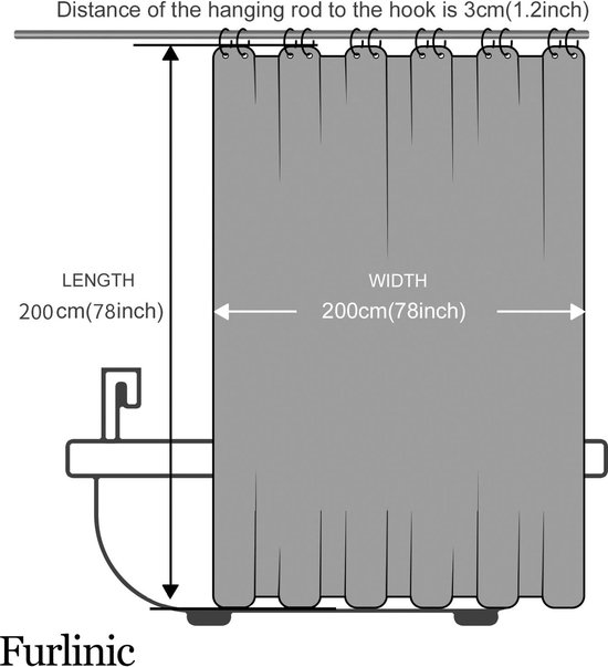 douchegordijn,200 cm breed, 200 cm hoog bol