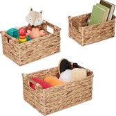 Panier de rangement Relaxdays lot de 3 - panier tressé en jacinthe d'eau - anses - panier de salle de bain