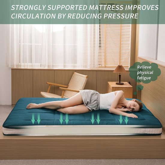 MAXYOYO Futon Matras, gewatteerd Japans vloermatras, gewatteerd bedmatrasoplegger, extra dik, opvouwbaar, ademend, vloerligbed, logeerbed voor camping en bank, flamingo, 150 x 200 cm