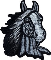 Pony Paard Paarden Strijk Embleem Patch Zwart Wit 9.3 cm / 10.5 cm / Zwart Wit Grijs