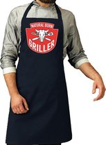 Natural born griller barbecue schort / keukenschort navy blauw voor heren - bbq schorten
