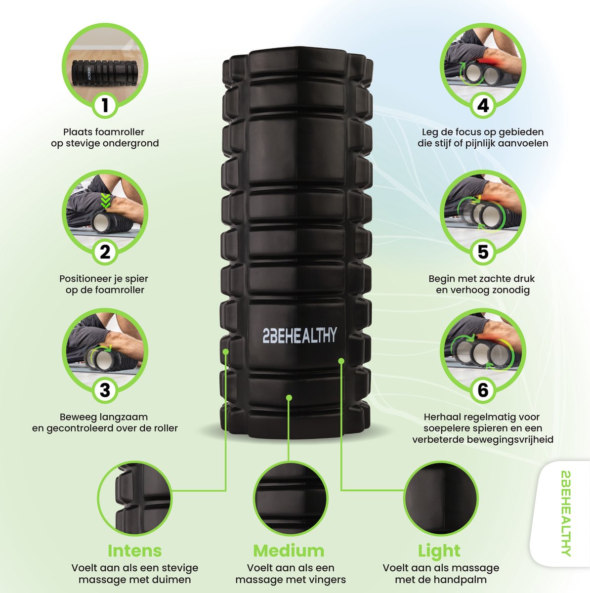 2BEHEALTHY Yogamat & Foamroller Set - Yogamat Antislip 0,8 m - Sportmat - Joga Mat - Fitnessmat - Meditatiemat - Exercise Mat - Massage Roller - Foamrol thumbnail 8