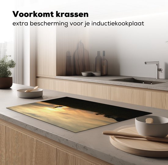 KitchenYeah® Inductie beschermer 81x52 cm - Paarden - Zonsondergang - Natuur - Kookplaataccessoires - Afdekplaat voor kookplaat - Inductiebeschermer - Inductiemat - Inductieplaat mat