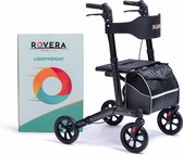 Rovera Mobility® Easy Lichtgewicht Rollator - Lichtgewicht en Opvouwbaar - Kwaliteitsrollator - Incl. Luxe, Stijlvolle Rollatortas en Brede Gewatteerde Rugsteun en Zitting - Binnen en Buiten - Chique Antraciet
