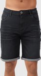 Donkergrijze denim shorts met opgerolde zoom.