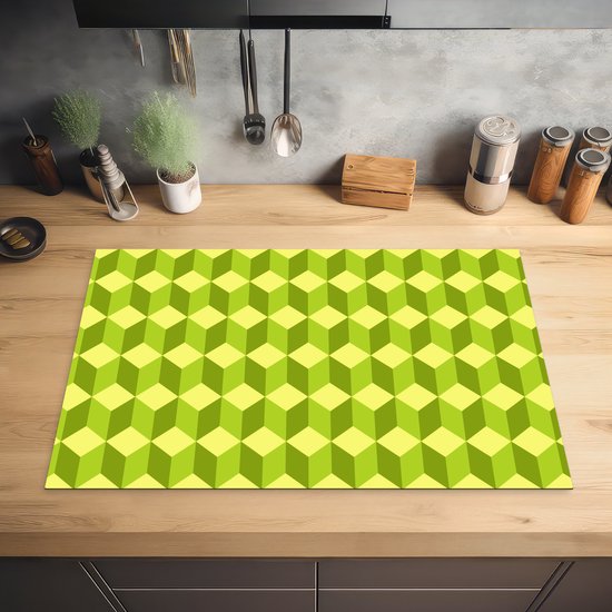 KitchenYeah® Inductie beschermer 81.2x52 cm - Patroon - Groen - Blokken - Kookplaataccessoires - Afdekplaat voor kookplaat - Inductiebeschermer - Inductiemat - Inductieplaat mat