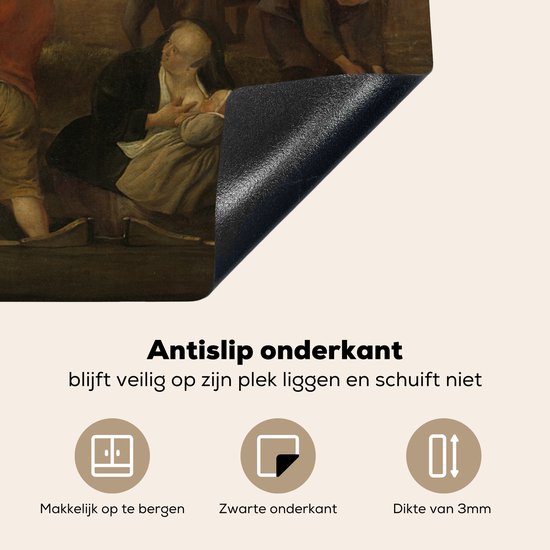 KitchenYeah® Inductie beschermer 80x52 cm - Het vrolijk huiswaartskeren - Jan Steen - Kookplaataccessoires - Afdekplaat voor kookplaat - Inductiebeschermer - Inductiemat - Inductieplaat mat