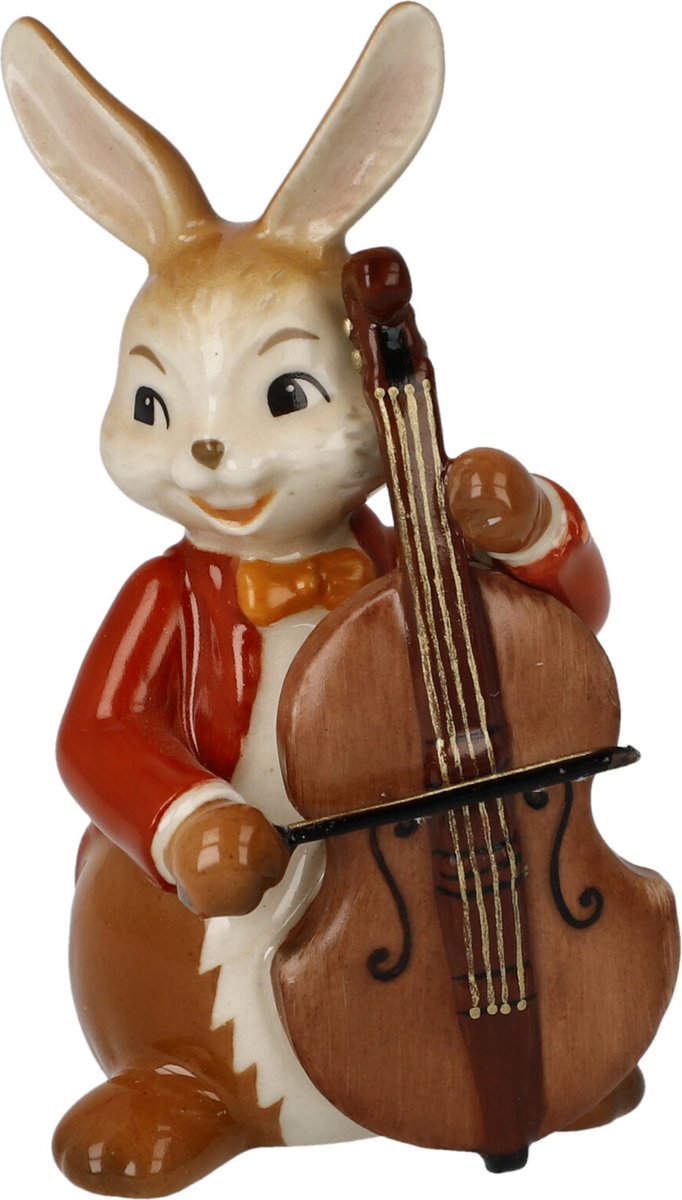 Goebel - Pasen | Decoratief beeld Haas Een vrolijke bassist | Aardewerk - 8cm - Paashaas