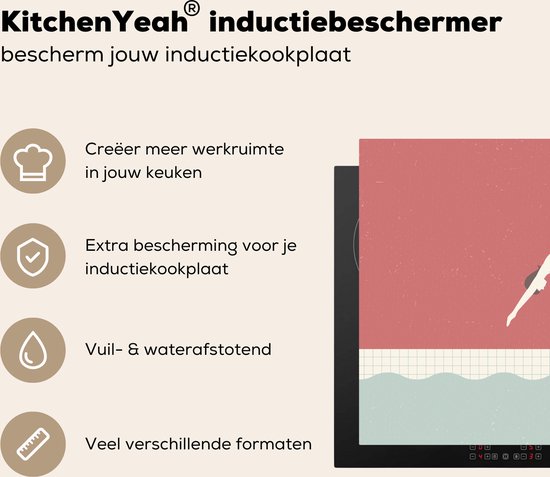 KitchenYeah® Inductie beschermer 60x52 cm - Een illustratie van een vrouw die duikt bij het zwemmen - Kookplaataccessoires - Afdekplaat voor kookplaat - Inductiebeschermer - Inductiemat - Inductieplaat mat