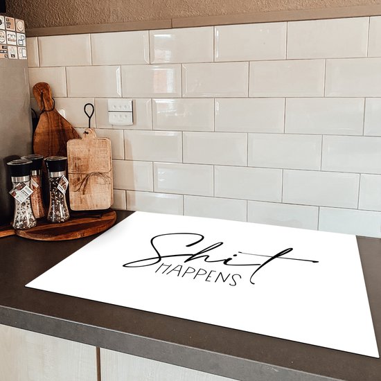 KitchenYeah® Inductie beschermer 75x52 cm - Spreuken - Quotes - Shit happens - Wit - Shit - Kookplaataccessoires - Afdekplaat voor kookplaat - Inductiebeschermer - Inductiemat - Inductieplaat mat