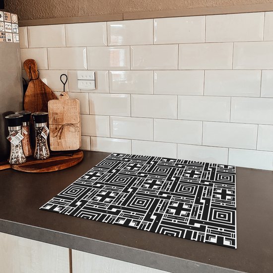 KitchenYeah® Inductie beschermer 57.6x51.6 cm - Geometrie - Patroon - Zwart - Kookplaataccessoires - Afdekplaat voor kookplaat - Inductiebeschermer - Inductiemat - Inductieplaat mat