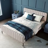 Sweiko Gestoffeerd bed Tweepersoonsbed 180 x 200 cm, Bedframe met lattenbod en verstelbaar hoofdeinde, Gewatteerd bed in grijs-beige, Bedframe Jeugdbed voor slaapkamer Gastenkamer linnenmateriaal