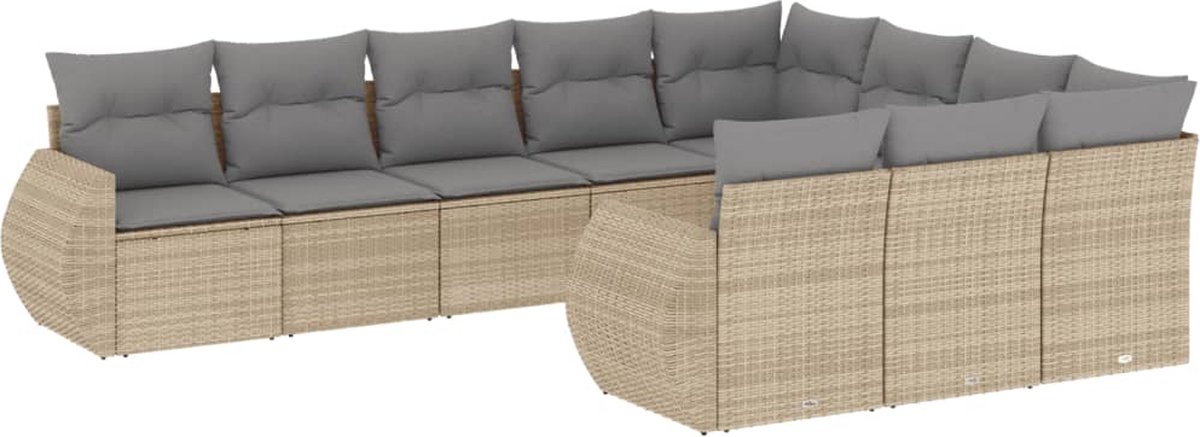 vidaXL 10-delige - Loungeset - met - kussens - poly - rattan - beige
