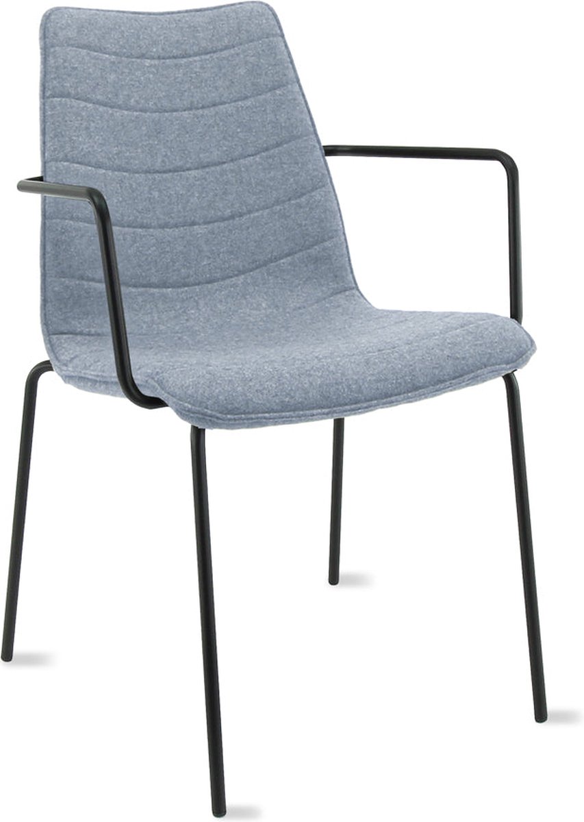 Workliving Verona Eetkamerstoel / Vergaderstoel - Met Armleuningen - Wolvilt Fenice 351 zachtblauw - frame zwart Blauw - Zwart - Armleuningen