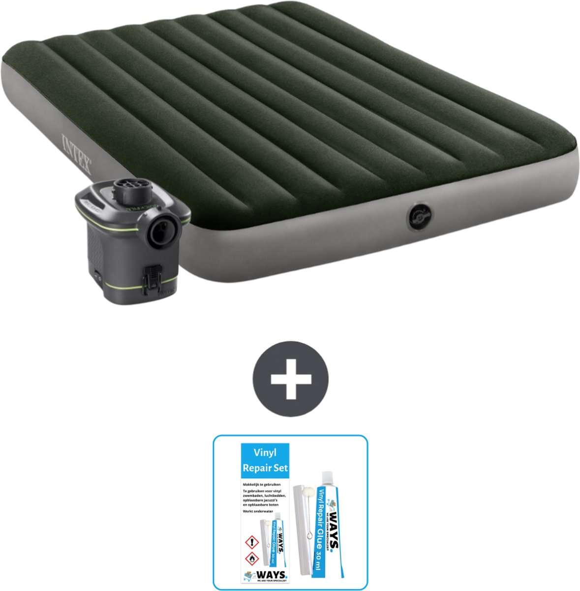 Intex Luchtbed - 2-Persoons - 152 x 203 x 25 cm - Groen - Inclusief pomp - Reparatieset