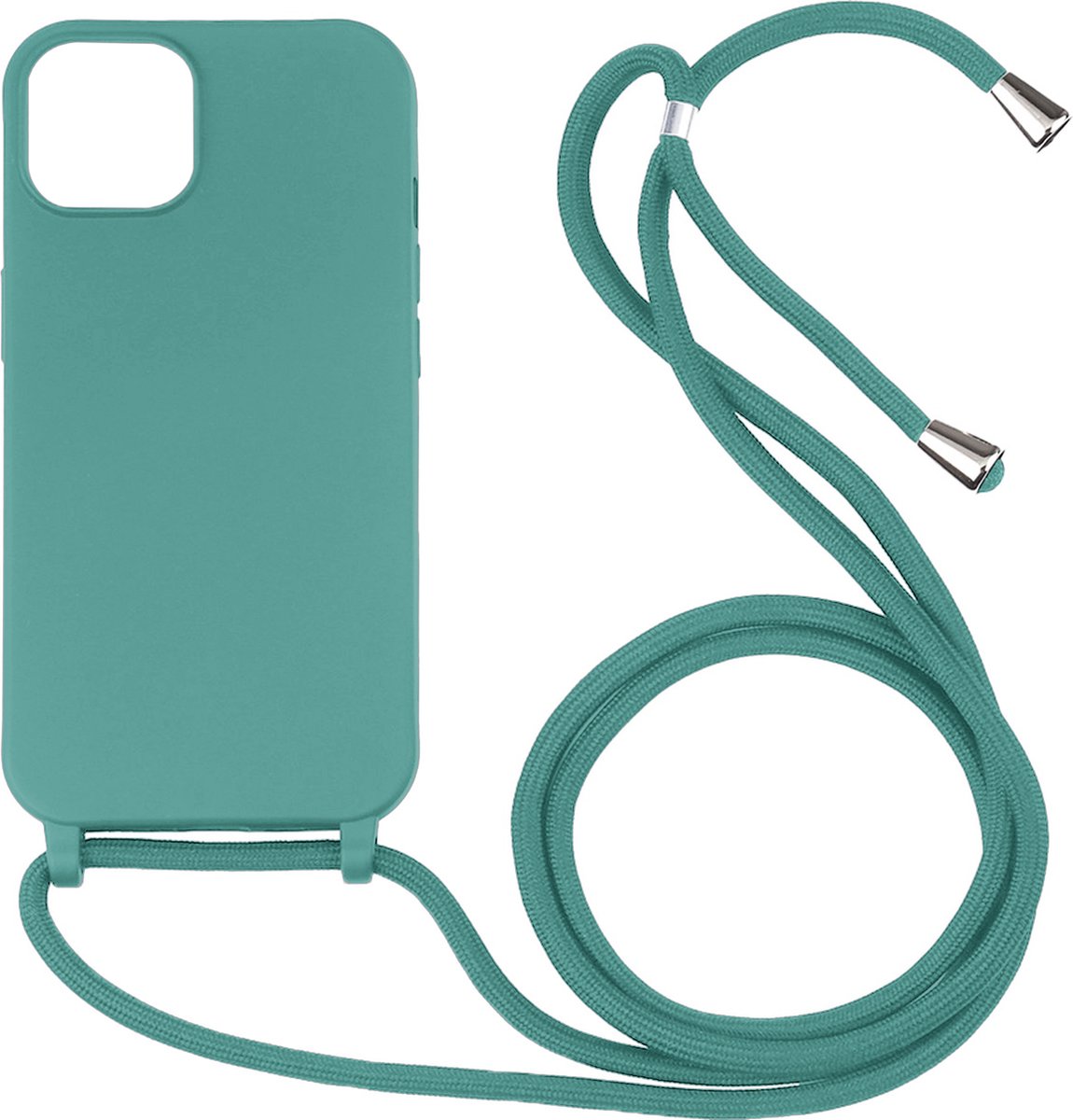 Hoesje geschikt voor iPhone 15 Plus - Backcover - Koord - Softcase - Flexibel - TPU - Mintgroen