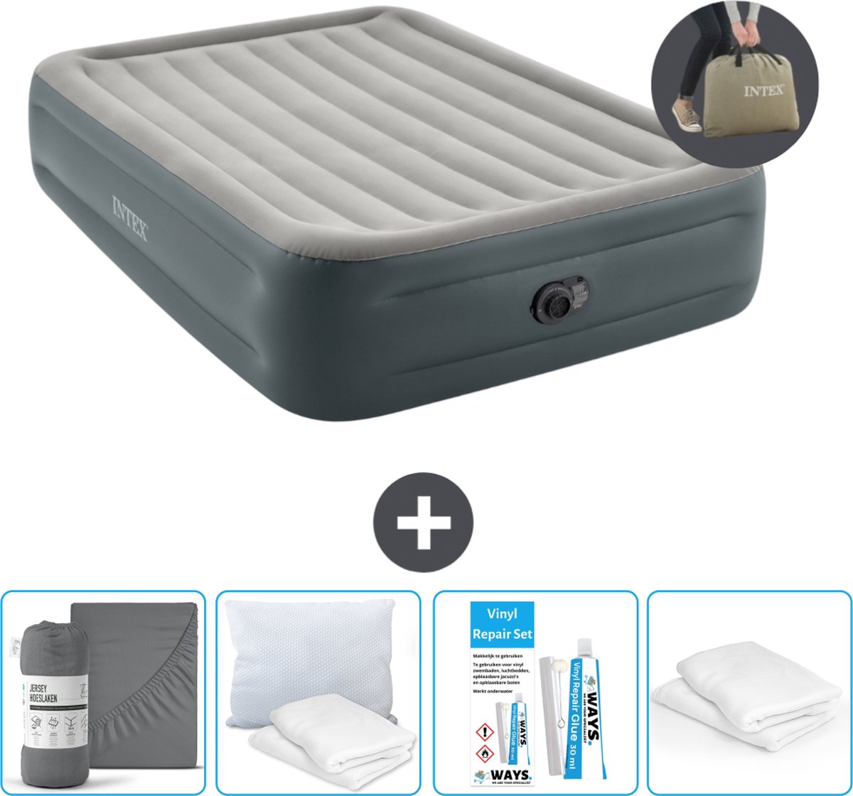 Intex Luchtbed - 2-Persoons - 152 x 203 x 46 cm - Grijs - Inclusief pomp - Accessoires CB19