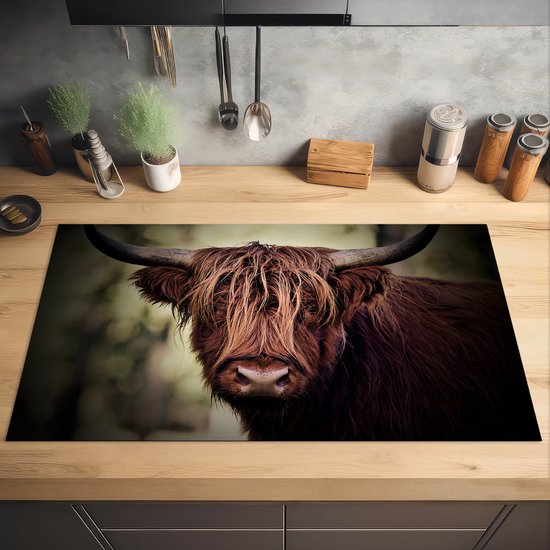 KitchenYeah® Inductie beschermer 91.2x52 cm - Schotse hooglander - Licht - Portret - Natuur - Kookplaataccessoires - Afdekplaat voor kookplaat - Inductiebeschermer - Inductiemat - Inductieplaat mat