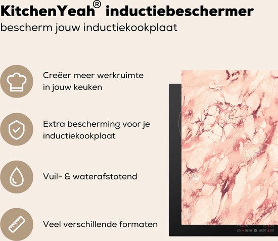 KitchenYeah® Inductie beschermer 59x52 cm - Roze - Stenen - Marmer print - Kookplaataccessoires - Afdekplaat voor kookplaat - Inductiebeschermer - Inductiemat - Inductieplaat mat