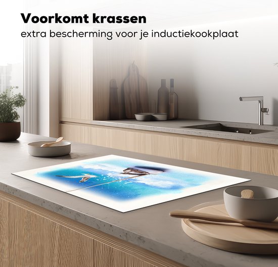 KitchenYeah® Inductie beschermer 78x52 cm - Boot - Water - Meeuw - Kookplaataccessoires - Afdekplaat voor kookplaat - Inductiebeschermer - Inductiemat - Inductieplaat mat