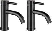 Shower & Design Set van 2 mechanische mengkranen met ronde vorm van geborsteld roestvrij staal - Mat zwart - H17 cm - SALAVAN L 5.1 cm x H 17 cm x D 16.3 cm