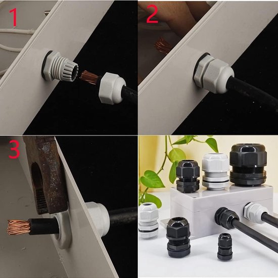 30pcs Kabelwartel, PG13,5 Kunststof IP68 Waterdicht Verstelbare 6-12mm Kabelwartelverbinding met Pakkingen, M20×1,5 Draadconnector, Draadbeschermer(Wit) van ECOELEC — afbeelding 3