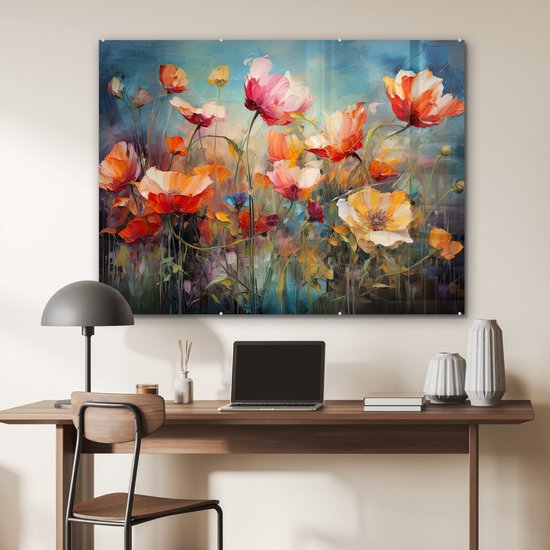 MuchoWow® Glasschilderij 120x90 cm - Schilderij acrylglas - Bloemen - Watercolor - Kunst - Botanisch - Natuur - Foto op glas - Muurdecoratie woonkamer - Wanddecoratie slaapkamer - Schilderijen