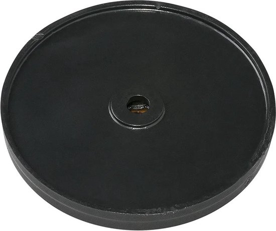 Zwarte ronde reflector met schroefgat in het midden.